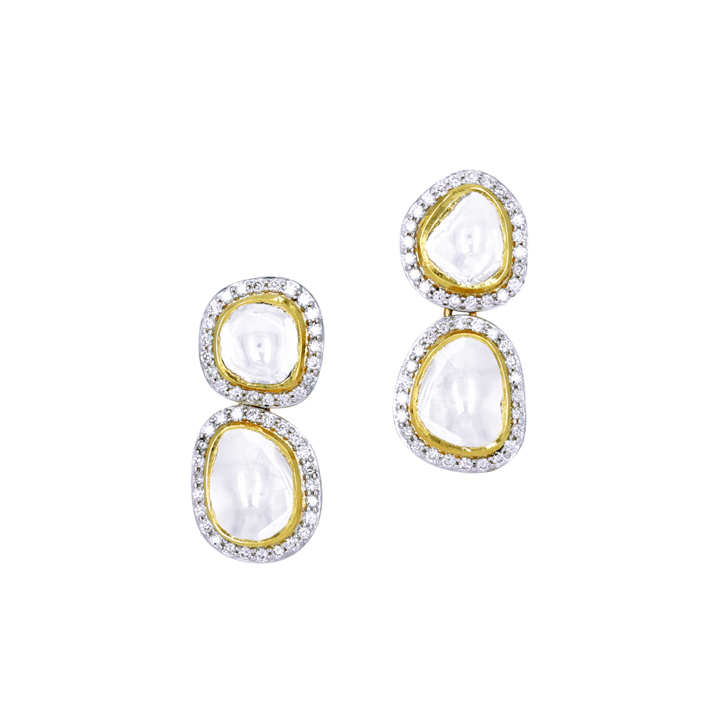 Two-Tier Polki Earrings with Diamond Border